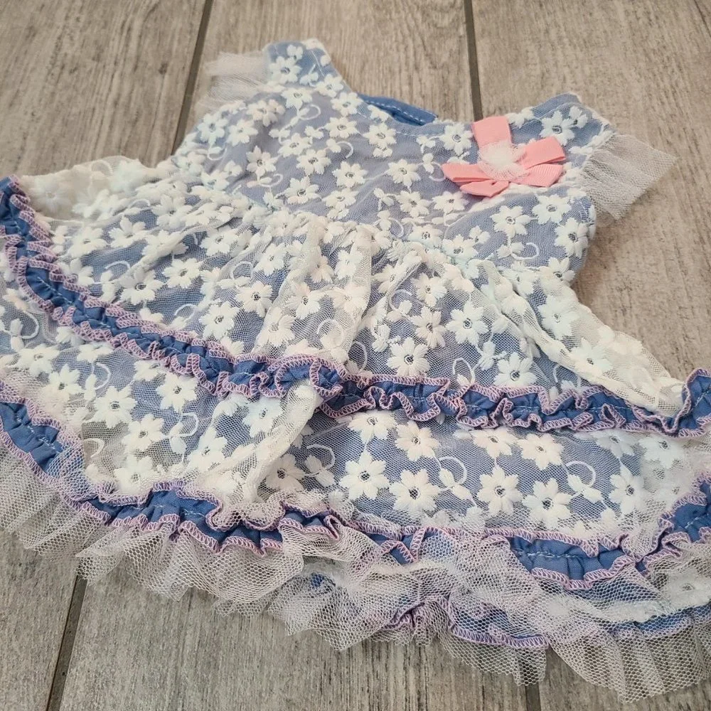 🏷 3/$15Little Lass baby girl summer dress blue with white floral lace size 6-9M - Picture 4 of 10